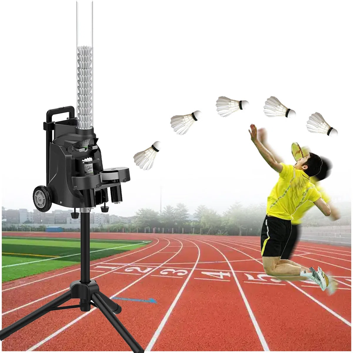 Volant automatique de badminton - Vitesse et hauteur réglables - Pour entraînement en solo, entraînement intérieur et extérieur