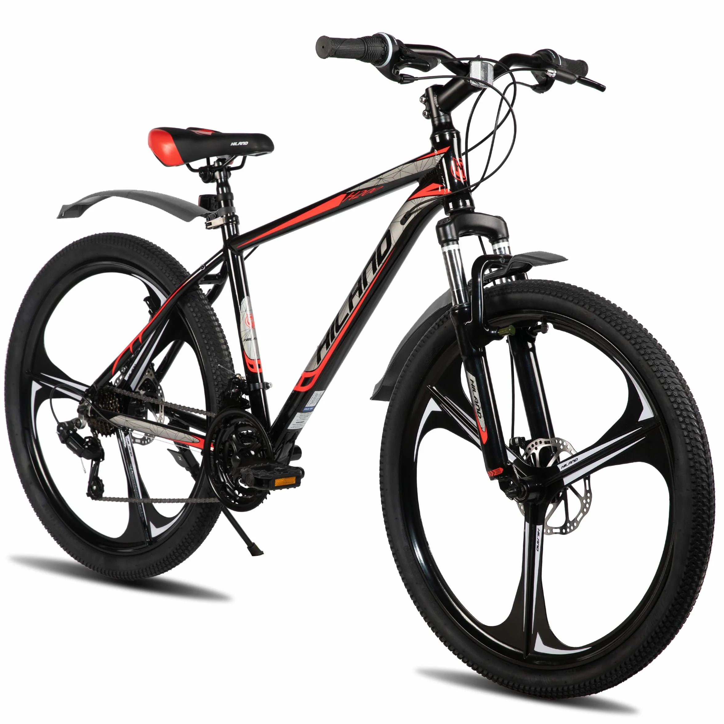 Hiland Mountain Bike pour adultes 26 pouces, freins à disque avant et arrière, 3/6 rayons, 18 vitesses, unisexe, fourche, amortissement, cadre en aluminium léger