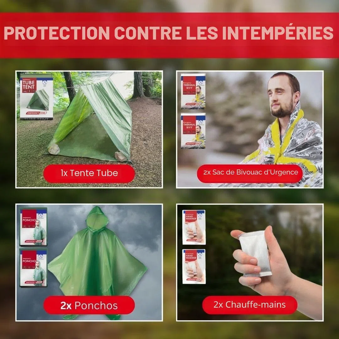 Emergency Zone Kit de Survie Familial pour 2 Personnes 72 Heures | Moyen Parfait pour préparer Votre Famille | Soyez prêt pour Les catastrophes comme Les ouragans, Les tremblements de Terre, Les