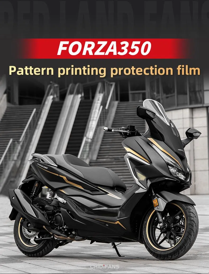 Pour Honda Forza 350 | Kits d'autocollants de protection d'impression de motif de ligne, décalcomanies de carénage et de peinture, résistants aux UV, découpés avec précision (noir voiture rouge)