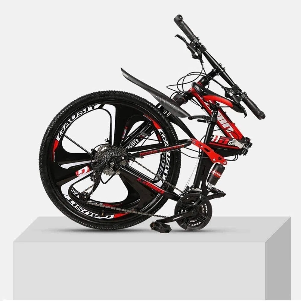 MU VTT Pliable Adulte, 27 Pouces Hors Route À Double Disque Freins À Absorption Variable Choc Vitesse Et Double pour Les Adultes Extérieur Vélo Jeunesse,C