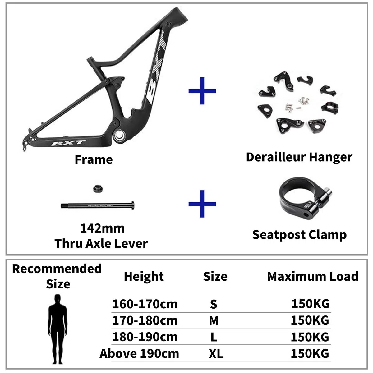 Cadre de VTT 29 pouces, 16/17/19/21 pouces, tout suspendu, débattement 100 mm, XC/Enduro, semi-rigide, fibre de carbone, freins à disque, axe traversant 12 x 142 mm/QR 9, 135 mm (Roze, 29 17")
