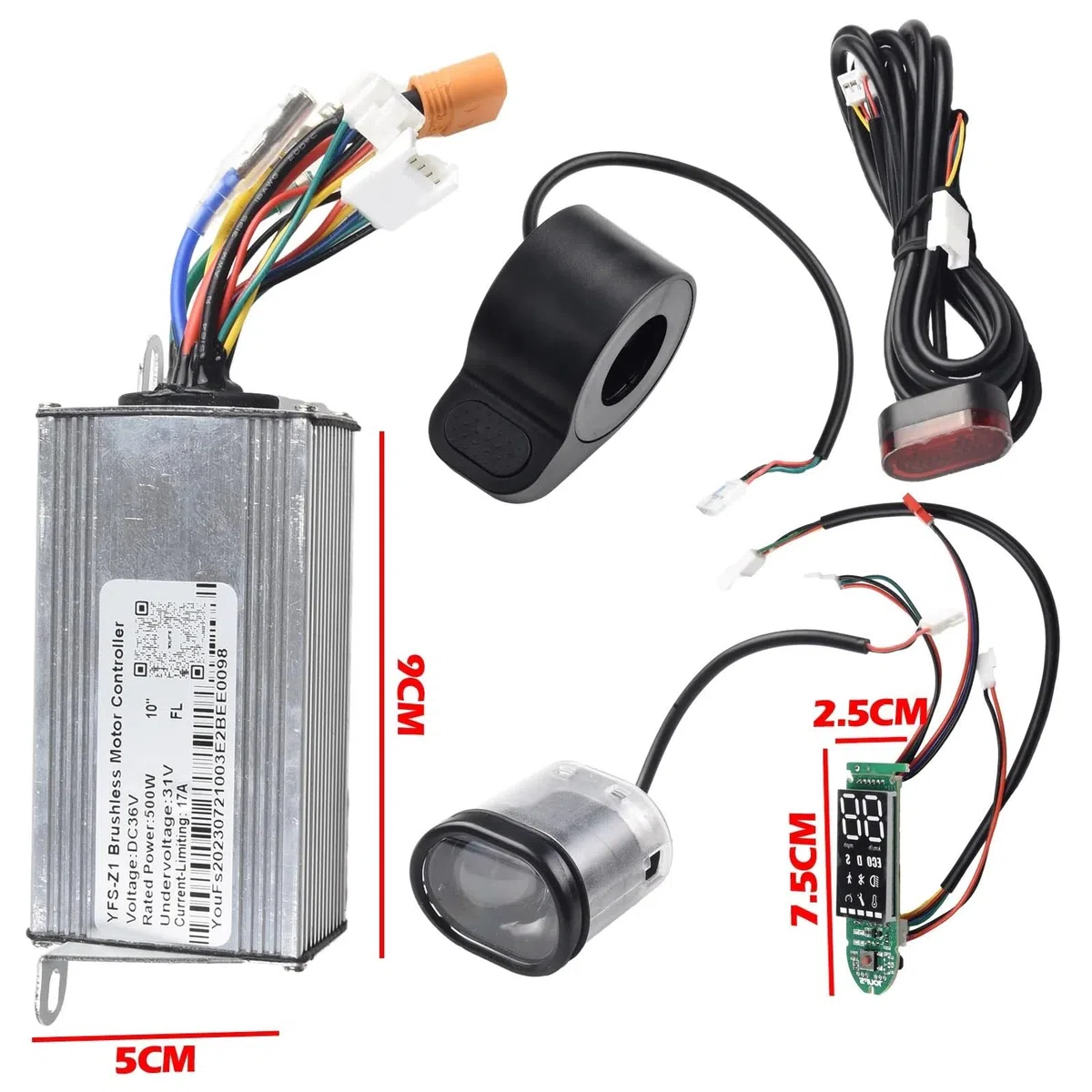 Controleur Trottinette Electrique Contrôleur de Scooter électrique 36V 350-500W 17A, 10 Pouces, Kit d'accélérateur Tableau Bord, Ensemble Cartes contrôleur avec accélérateur