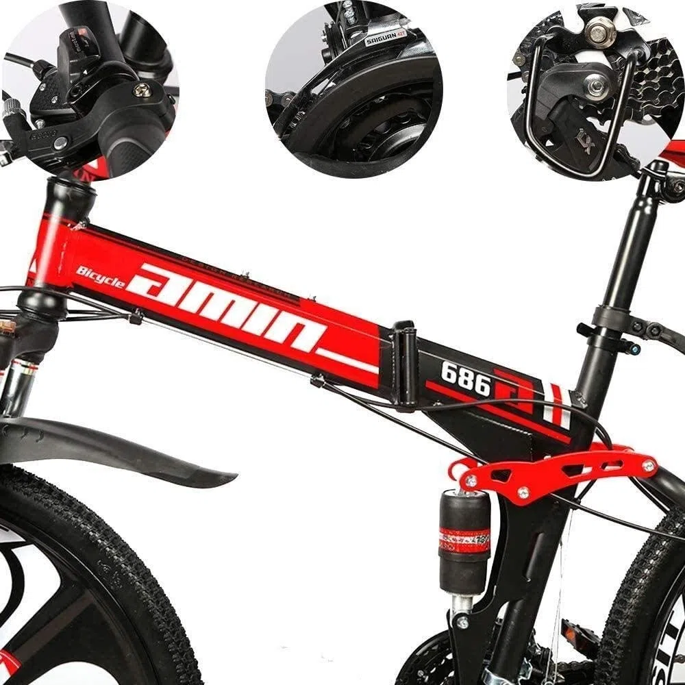 MU VTT Pliable Adulte, 27 Pouces Hors Route À Double Disque Freins À Absorption Variable Choc Vitesse Et Double pour Les Adultes Extérieur Vélo Jeunesse,C