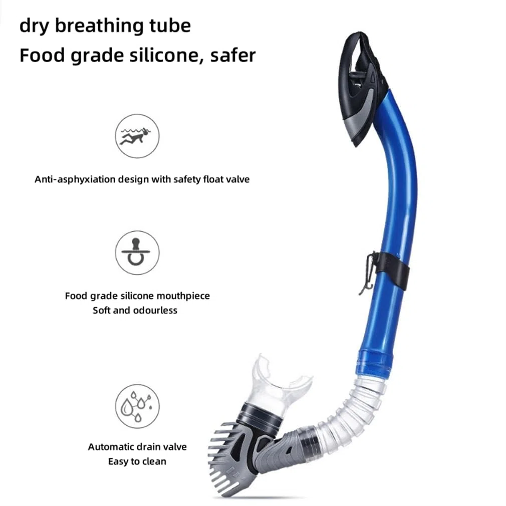 Équipement de plongée avec tuba pour adultes et jeunes, ensemble de tuba en silicone de qualité, tube de respiration entièrement sec et système de fermeture automatique, masque de plongée pour