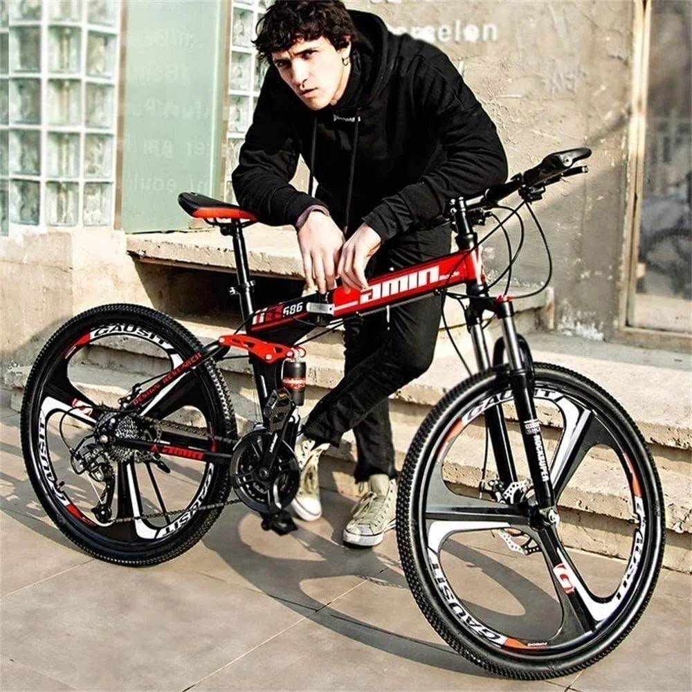 MU VTT Pliable Adulte, 27 Pouces Hors Route À Double Disque Freins À Absorption Variable Choc Vitesse Et Double pour Les Adultes Extérieur Vélo Jeunesse,C