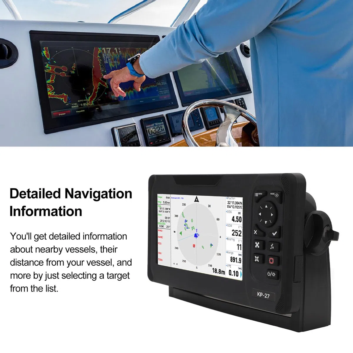 Détecteur de Poisson pour Bateau, écran LCD Couleur TFT 7 Pouces, Traceur de Cartes Marines, Informations de Navigation Détaillées pour Bateau de Pêche