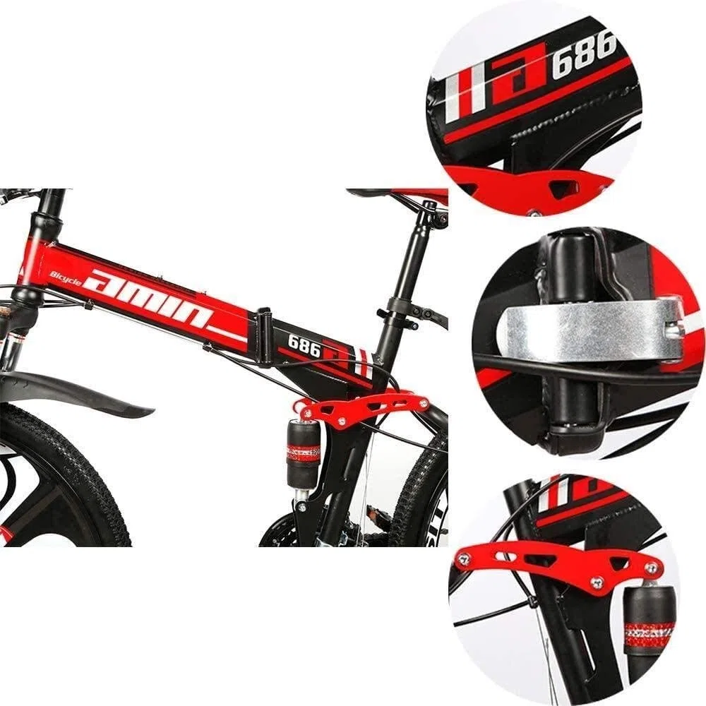 MU VTT Pliable Adulte, 27 Pouces Hors Route À Double Disque Freins À Absorption Variable Choc Vitesse Et Double pour Les Adultes Extérieur Vélo Jeunesse,C