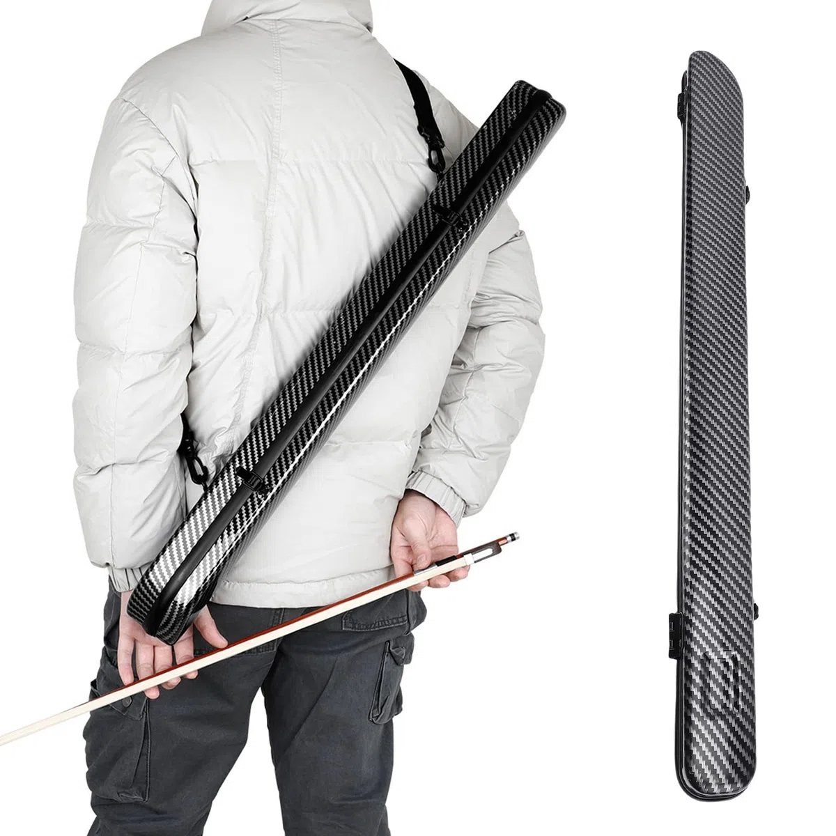 Luocute Étui pour Archet de Violoncelle en Fibre de Carbone Composite, Sac de Rangement Rigide et Léger pour 2 Archets, étuis pour Violon avec Bandoulière Réglable, sécurité