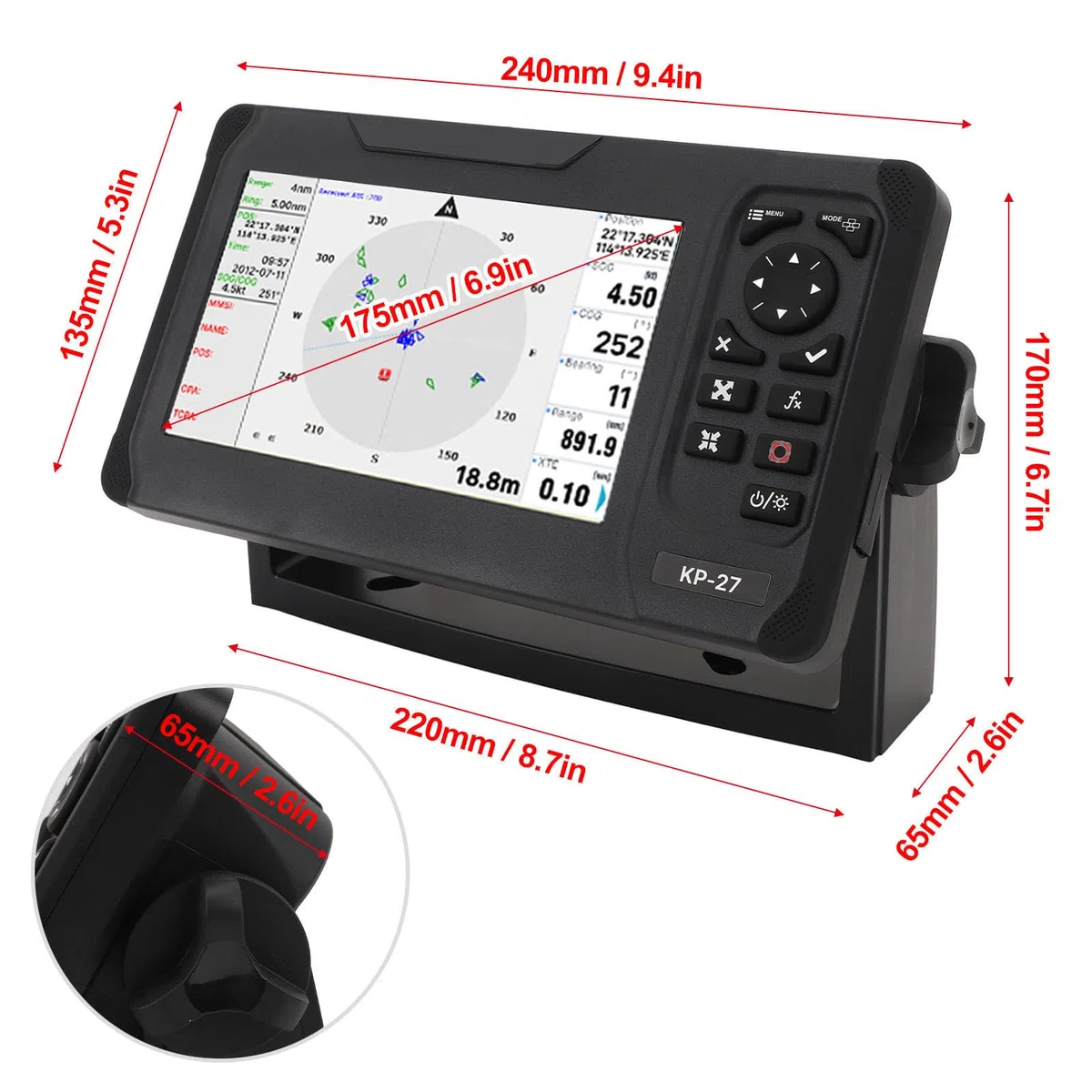 Détecteur de Poisson pour Bateau, écran LCD Couleur TFT 7 Pouces, Traceur de Cartes Marines, Informations de Navigation Détaillées pour Bateau de Pêche