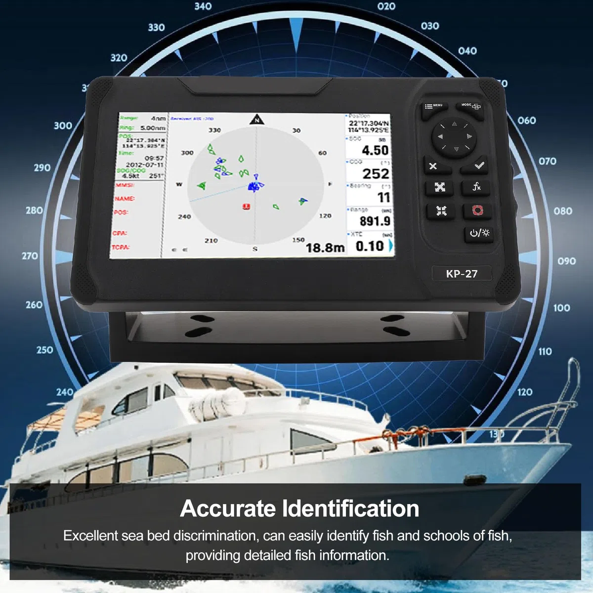 Détecteur de Poisson pour Bateau, écran LCD Couleur TFT 7 Pouces, Traceur de Cartes Marines, Informations de Navigation Détaillées pour Bateau de Pêche