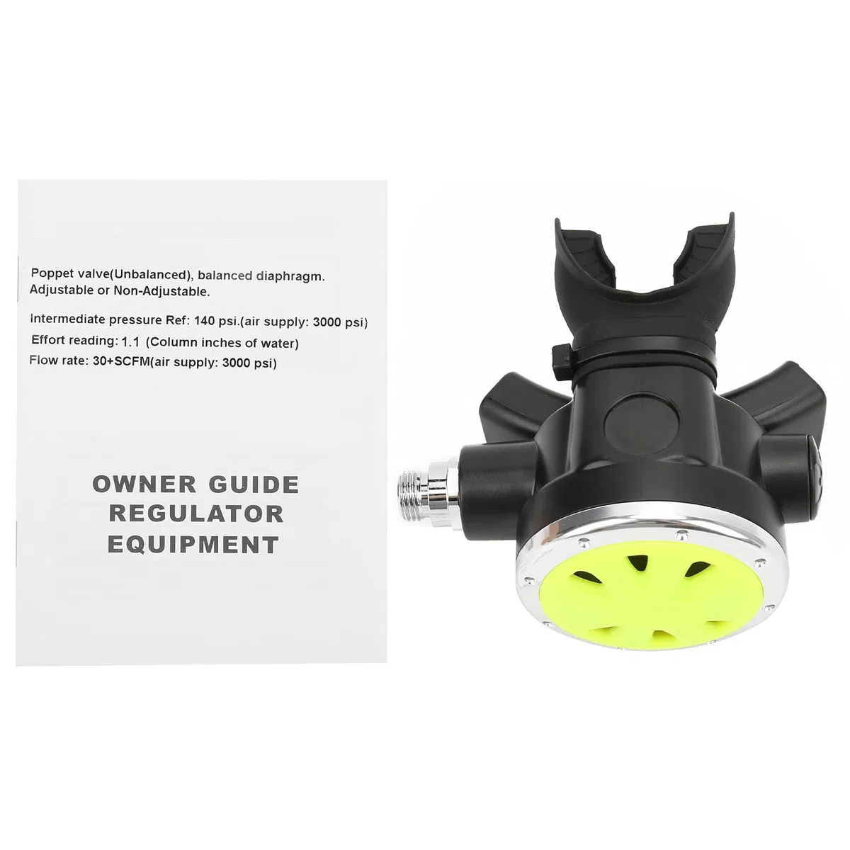 Tuba de plongée, pour Marque, Anti-buée, Anti-Fuite, débit d'air réglable, Construction ABS et Laiton, Embout Ergonomique avec Morsure en Silicone