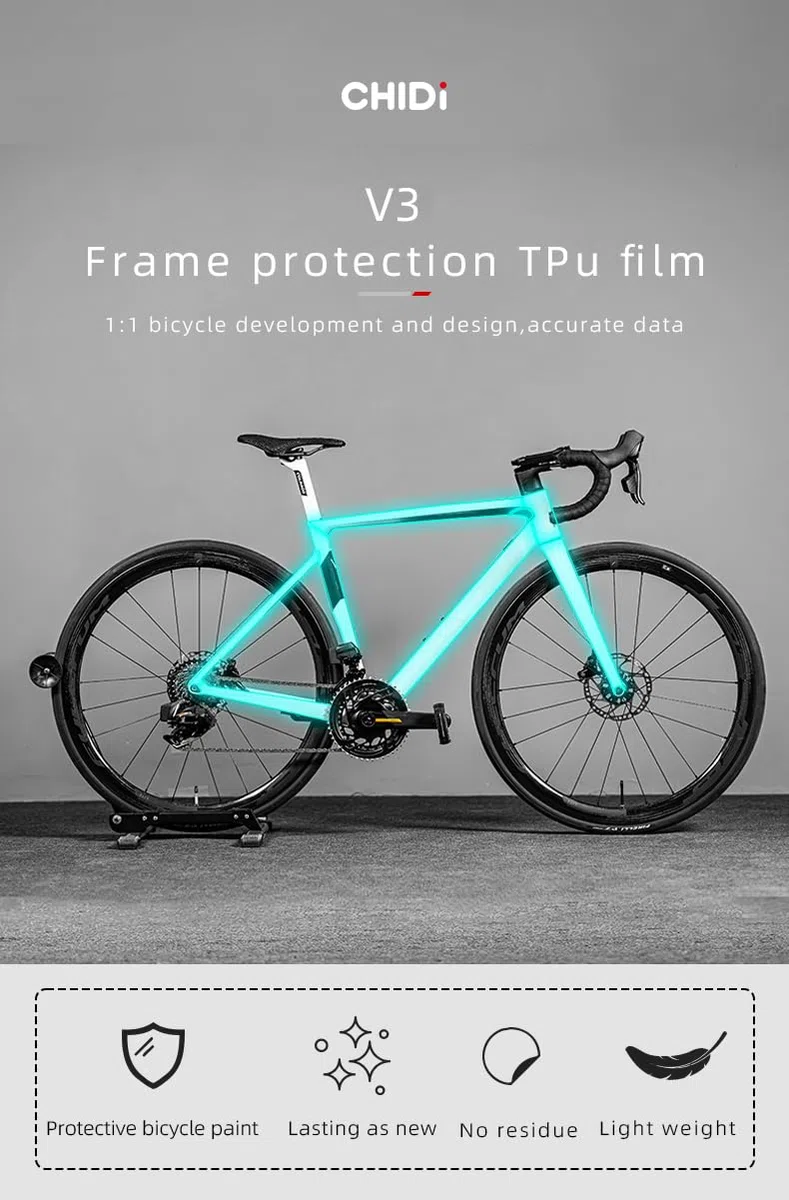 Film de protection invisible pour vélo de route Colnago V3 - Autocollant transparent imperméable - Accessoire de vélo - Protection de cadre (7,5 mm mat, TPU, taille 500)