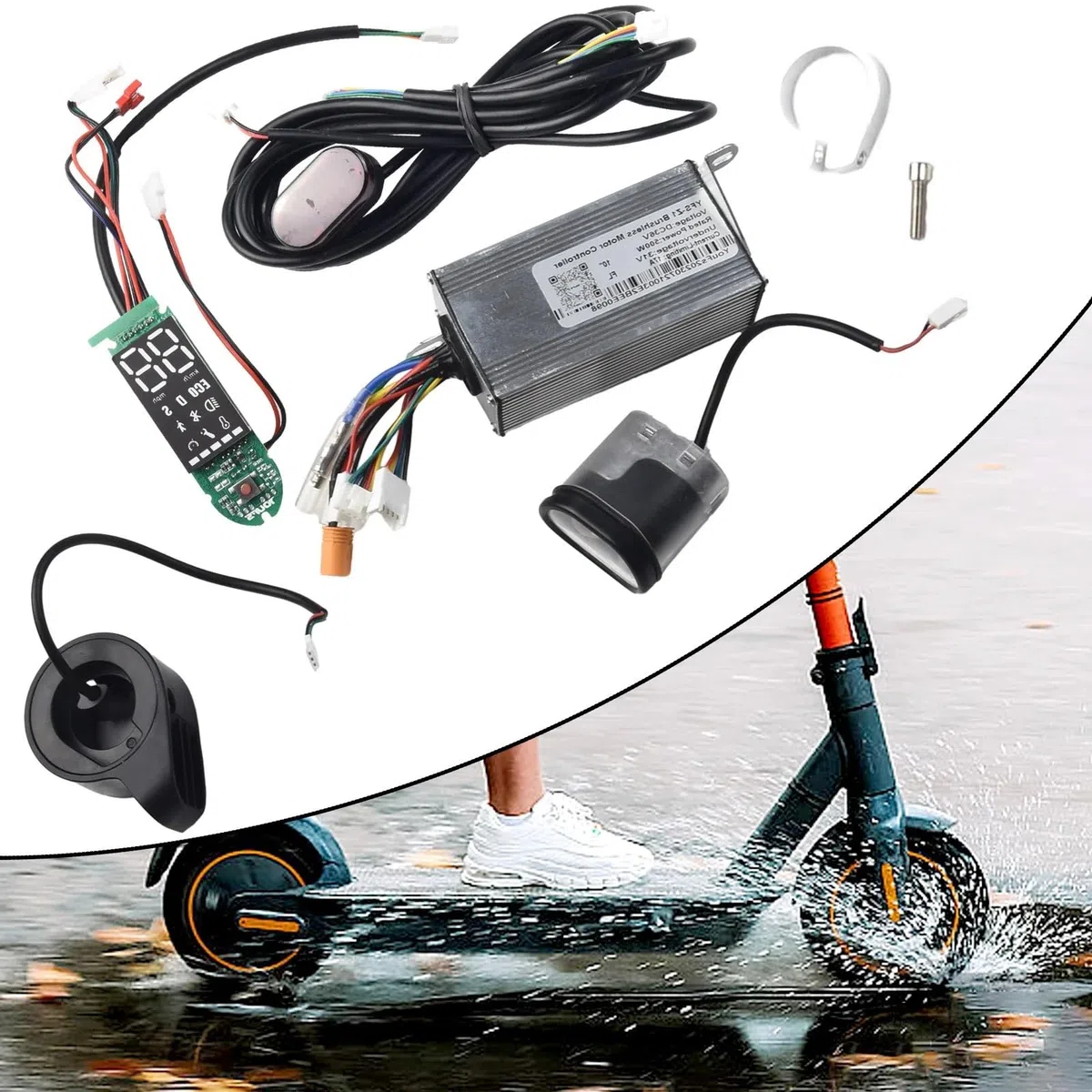 Controleur Trottinette Electrique Contrôleur de Scooter électrique 36V 350-500W 17A, 10 Pouces, Kit d'accélérateur Tableau Bord, Ensemble Cartes contrôleur avec accélérateur