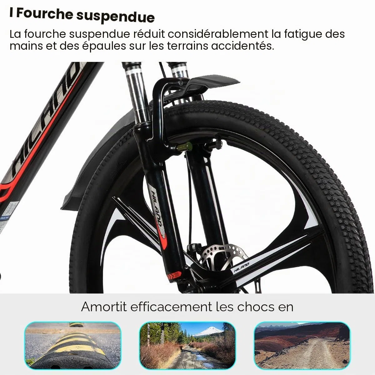 Hiland Mountain Bike pour adultes 26 pouces, freins à disque avant et arrière, 3/6 rayons, 18 vitesses, unisexe, fourche, amortissement, cadre en aluminium léger