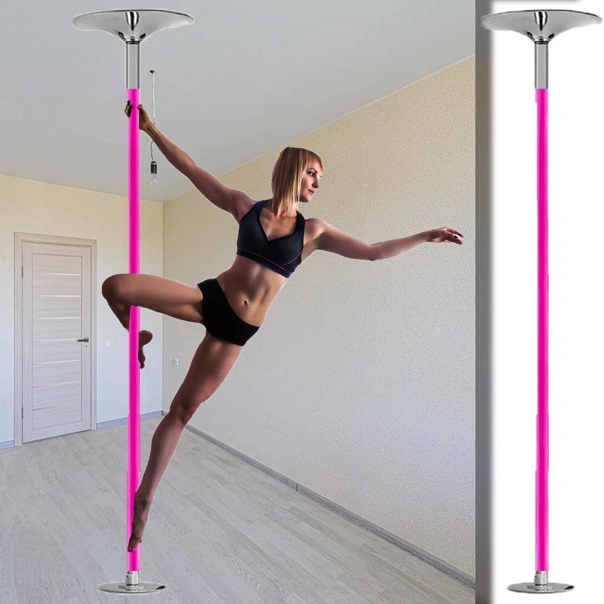 Barre de danse en silicone de 45 mm – Réglable, rotative et statique, protection de plafond amovible, équipement de fitness à domicile pour le yoga, la danse et les séances d'entraînement en
