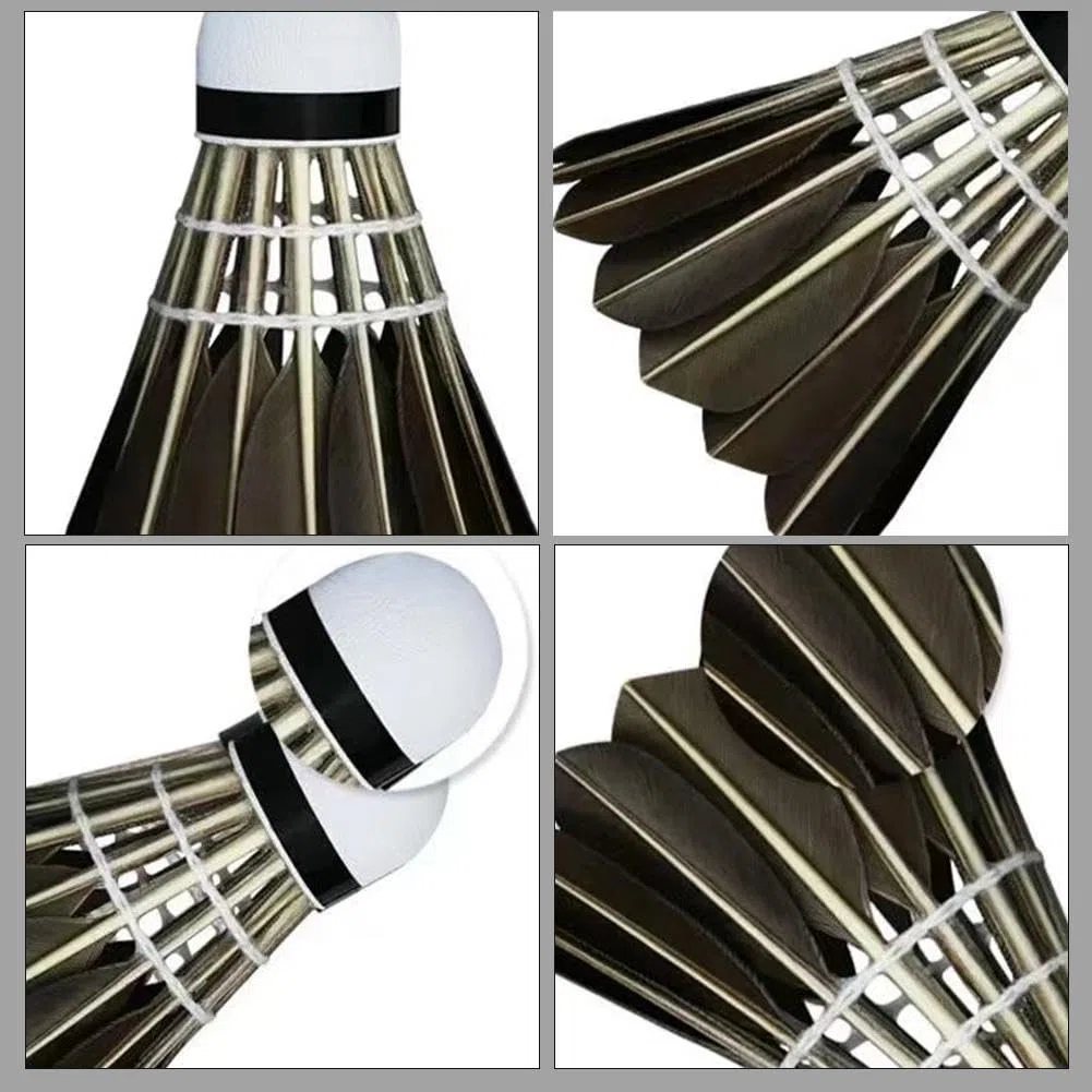 Lot de 12 volants de badminton, oiseaux en plumes d'oie haute stabilité pour l'entraînement et le sport, design durable et haute vitesse pour jouer en intérieur et en extérieur